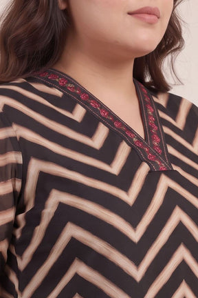 Plus Size Black Rose Chevron Print Georgette Kurta