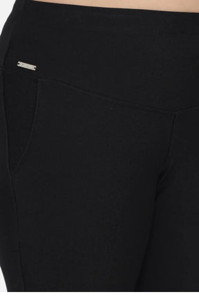 Black Tummy Shaping Wide Straight Pants