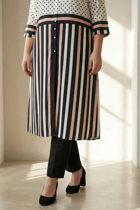Black Luxe Polka Stripes Kurta Cum Shrug