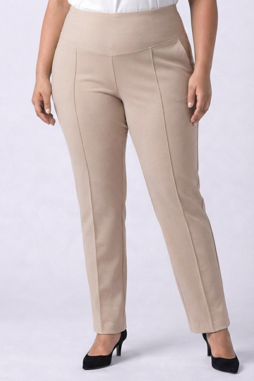 Plus Size Cream Tummy Shaper Straight Fit Pants