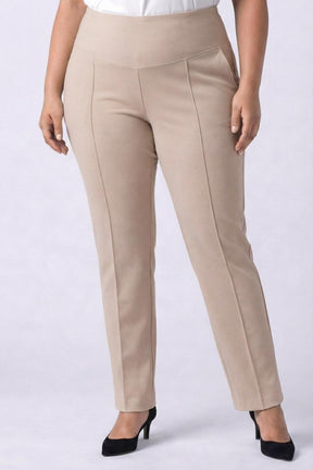 Plus Size Cream Tummy Shaper Straight Fit Pants
