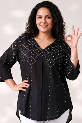 Plus Size Black Bandhej Print Top