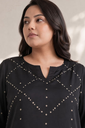 Plus Size Black Bandhej Print Georgette Kurta
