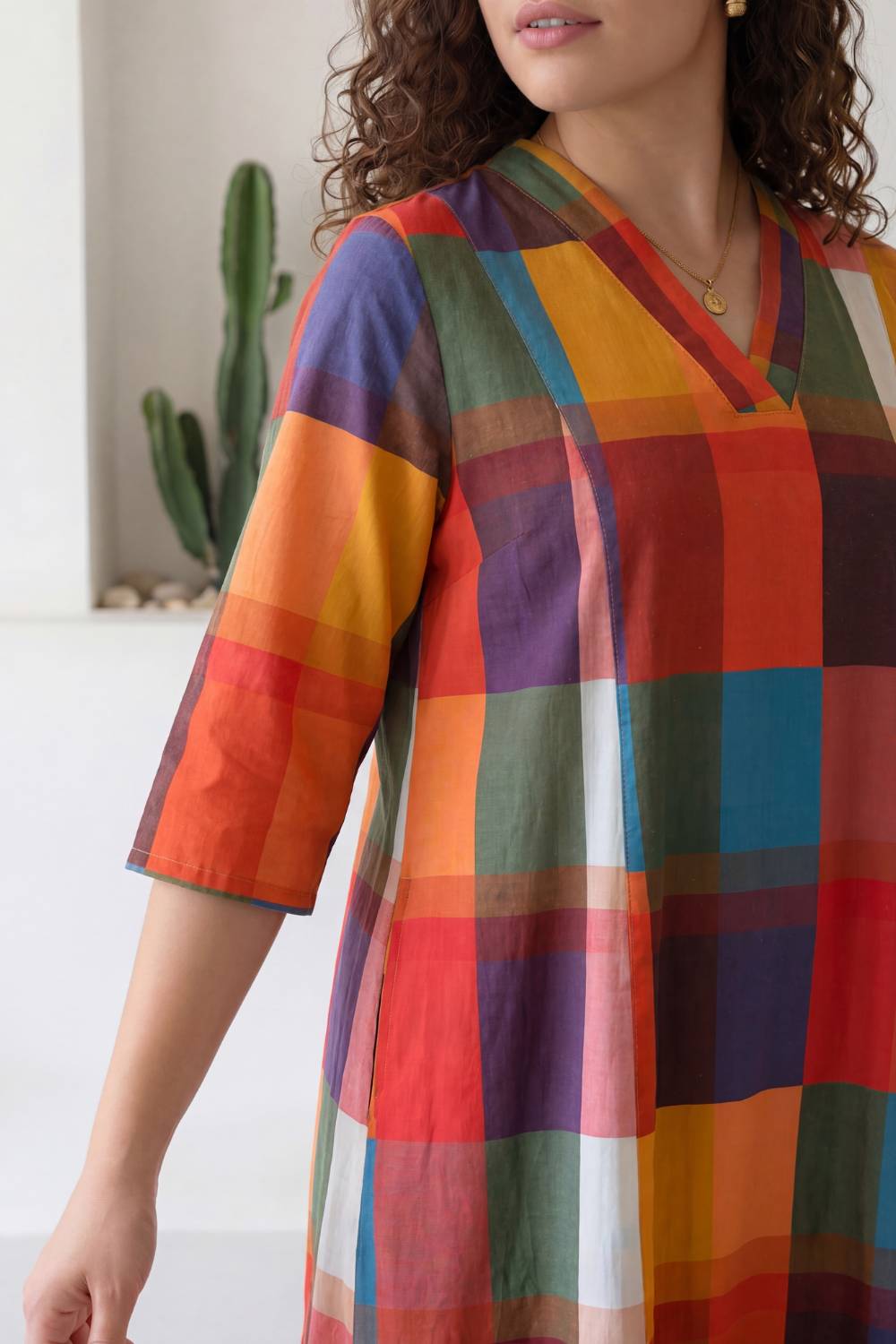 Checkered Breeze Plus Size Midi Dress for Women