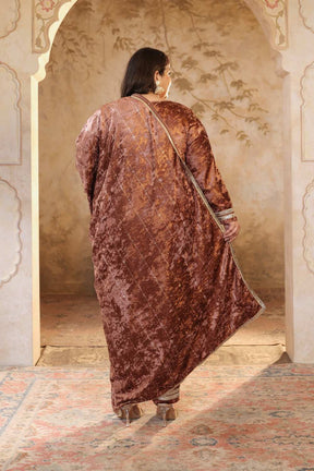 Plus Size Mocha Brown Print Velvet Suit Set