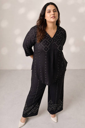 Plus Size Black Bandhej Print Coord Set