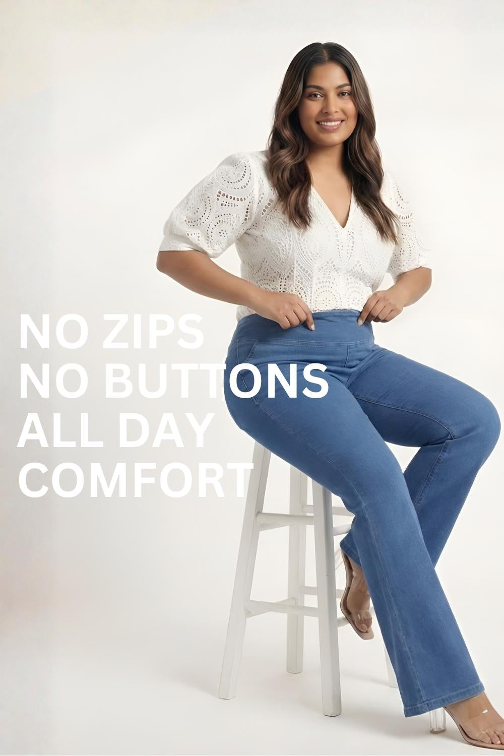 Plus Size Bermuda Blue Flare Jeans for Women