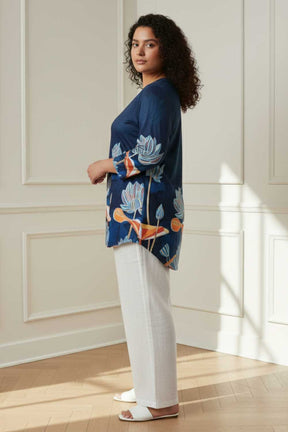 Plus Size Blue Floral SnugWeave™ Winter Top