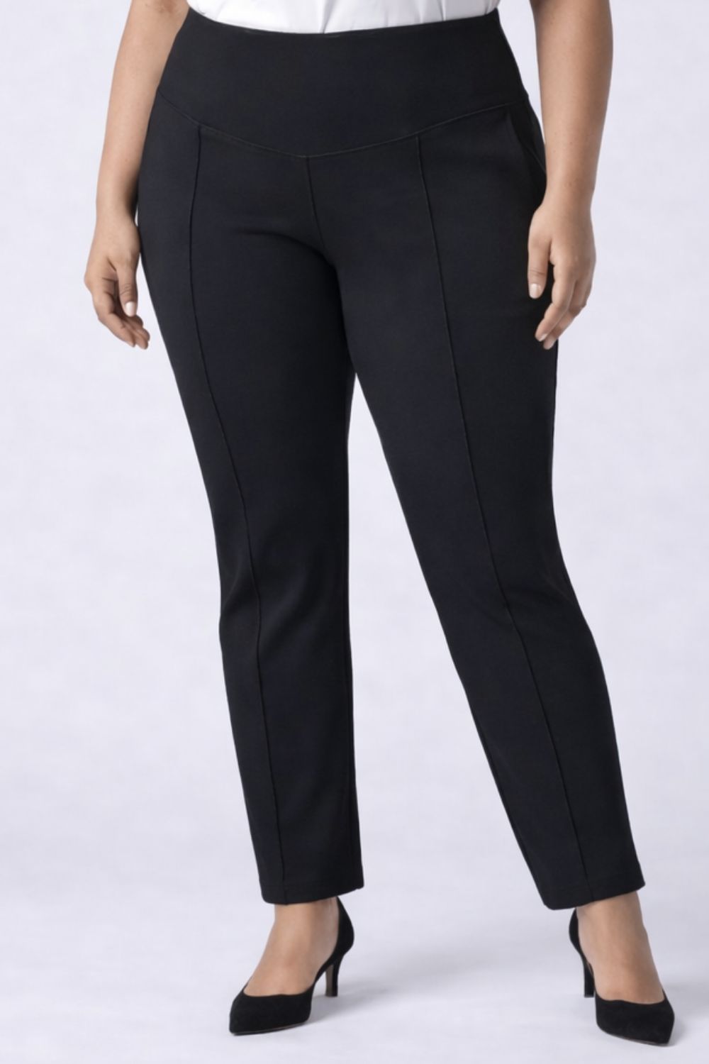 Plus Size Black Tummy Shaper Straight Fit Pants