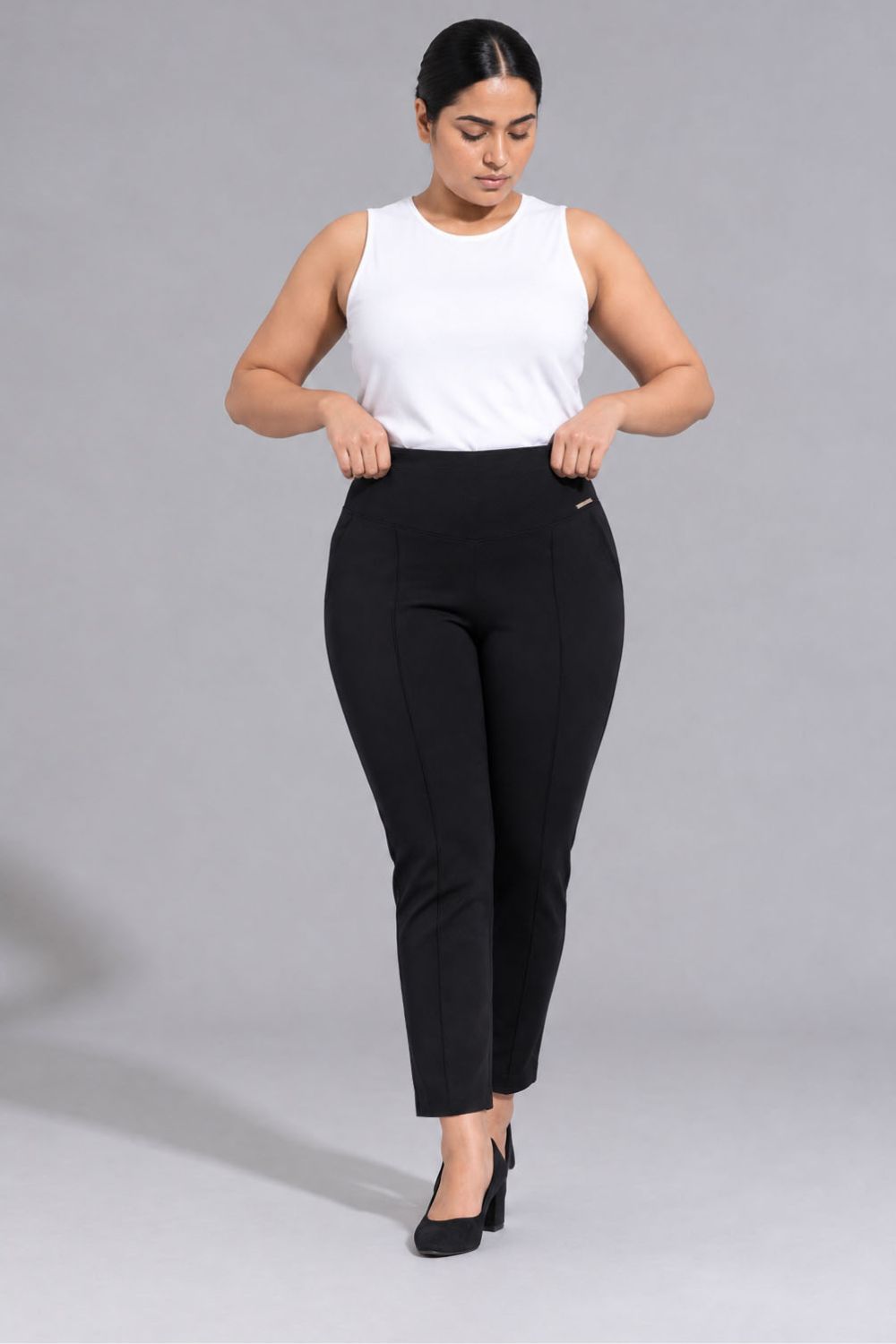 Plus Size Black Tummy Shaper Straight Fit Pants