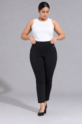 Plus Size Black Tummy Shaper Straight Fit Pants