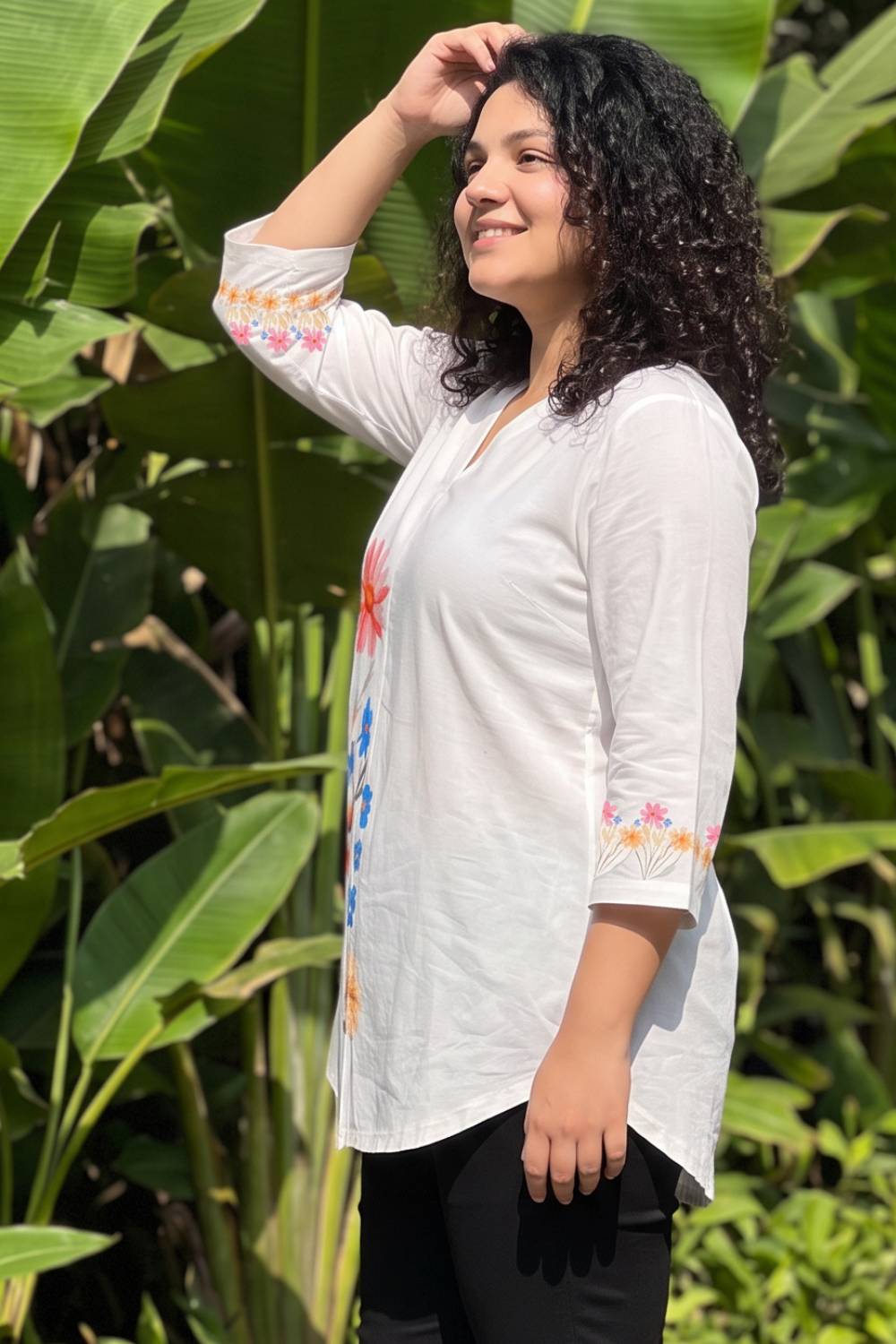 Plus Size White Floral Print Top