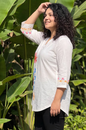 Plus Size White Floral Print Top