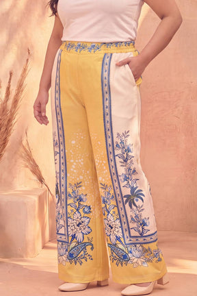 Plus Size Yellow Floral Printed Cotton Coord Set