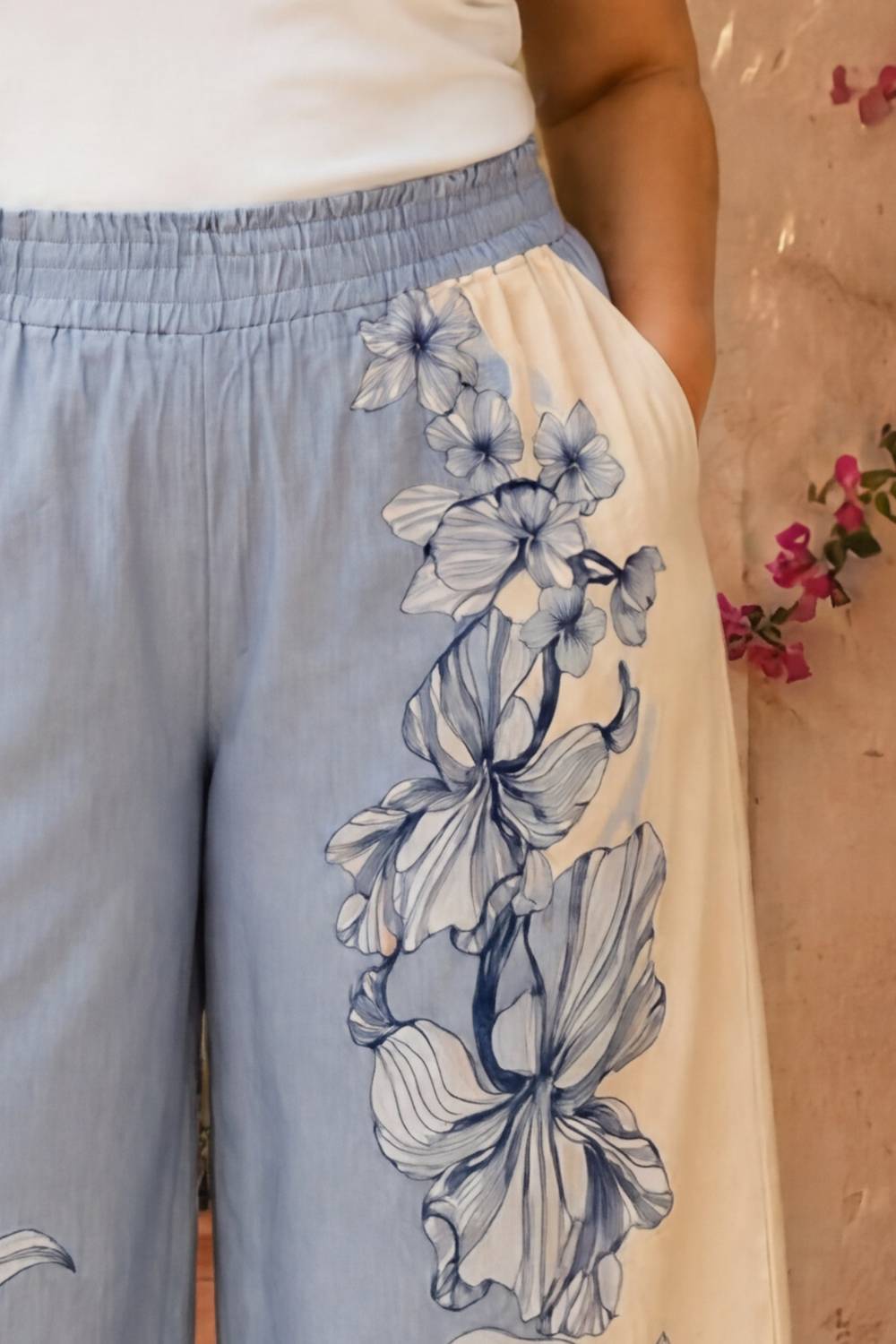 Plus Size Blue Floral Print Cotton Coord Set