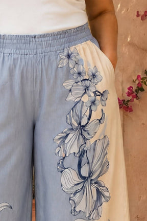 Plus Size Blue Floral Print Cotton Coord Set
