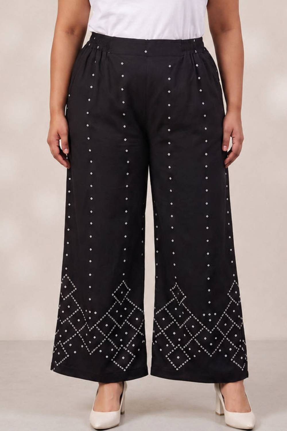 Plus Size Black Bandhej Print Coord Set