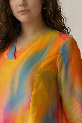 Plus Size Multicolor Abstract Print Cotton Midi Dress