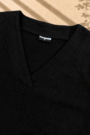 Plus Size SoftEase V Neck Black Cotton Kurta