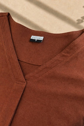 Plus Size SoftEase V Neck Brown Cotton Top
