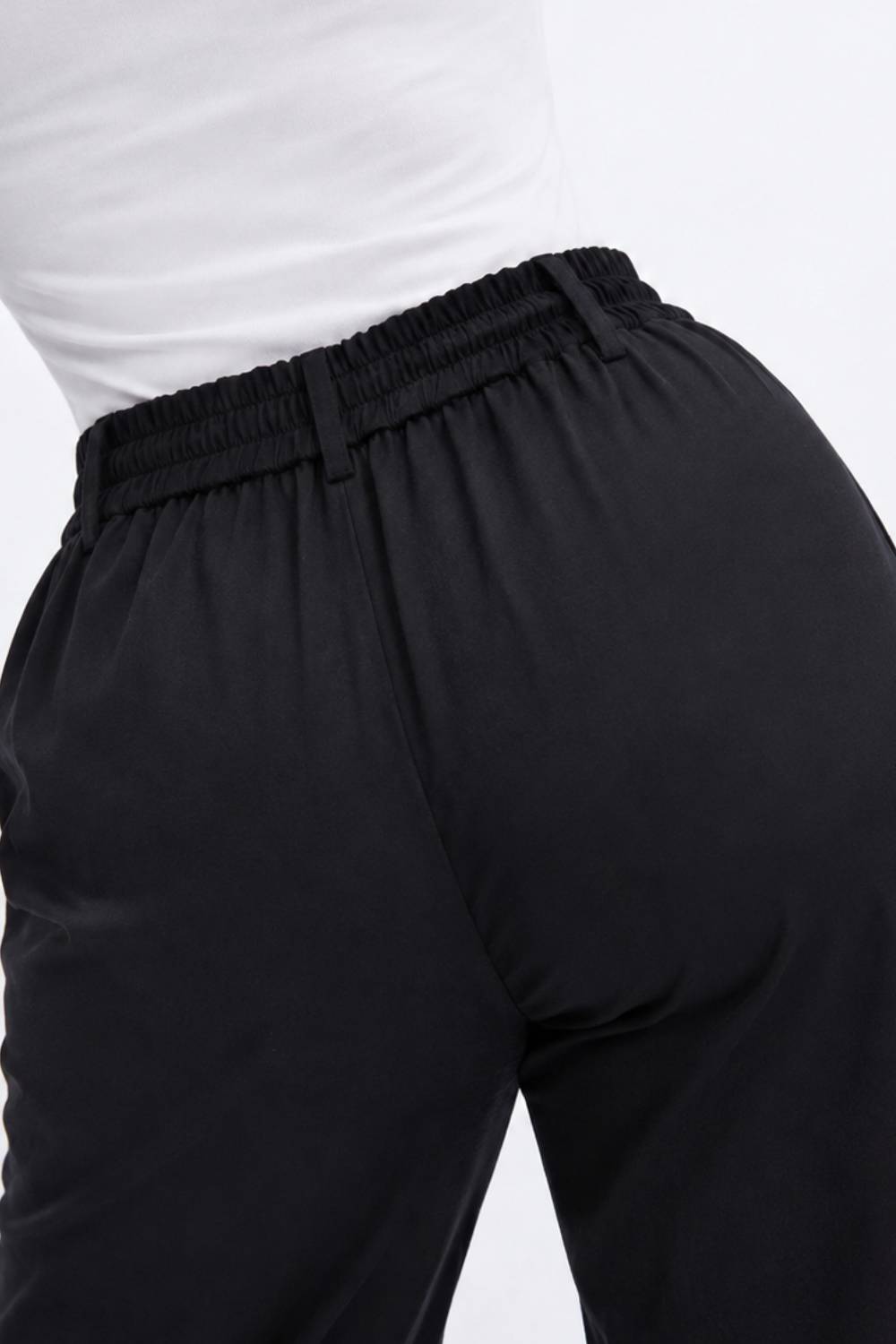 Plus Size Wide Leg Black Cotton Satin Pants