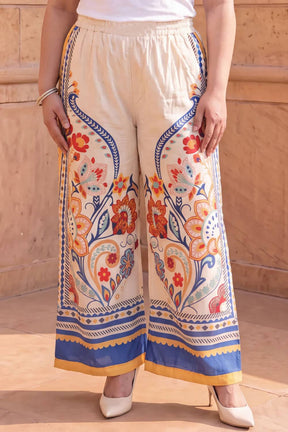 Plus Size Beige Ethnic Floral Print Cotton Kurta Coord Set