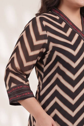 Plus Size Black Rose Chevron Print Kurta Satin Georgette Kurta