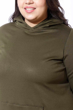 Plus Size Olive Sweatshirt Hoodie Winter Dress