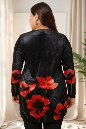 Plus Size Black Floral Borders SnugWeave™ Winter Top