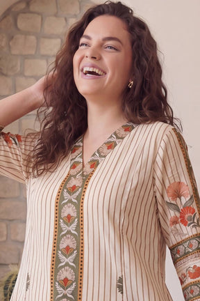 Floral Stripe Grace Plus Size Midi Dress