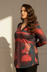 Plus Size Red Abstract SnugWeave™ Winter Top