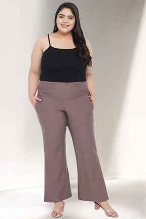 Plus Size Brownish Grey Tummy Shaper Flare Pants