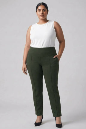 Plus Size Olive Tummy Shaper Straight Fit Pants