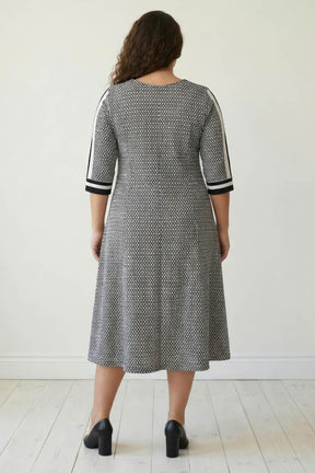 Plus Size Black Geometric Print A line Dress