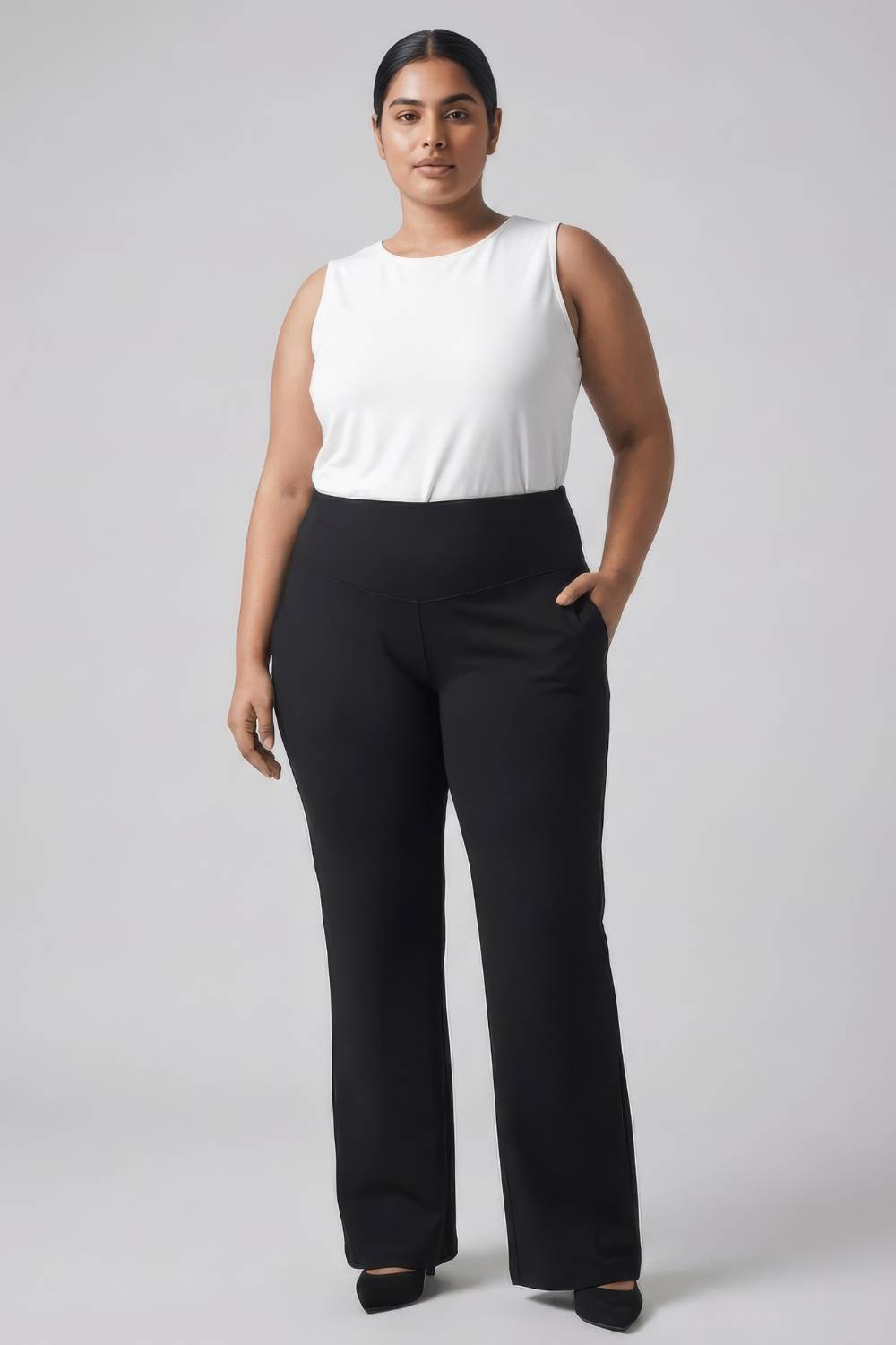 Plus Size Black Tummy Shaper Flare Pants