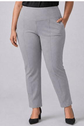 Plus Size English Grey Tummy Shaper Straight Fit Pants