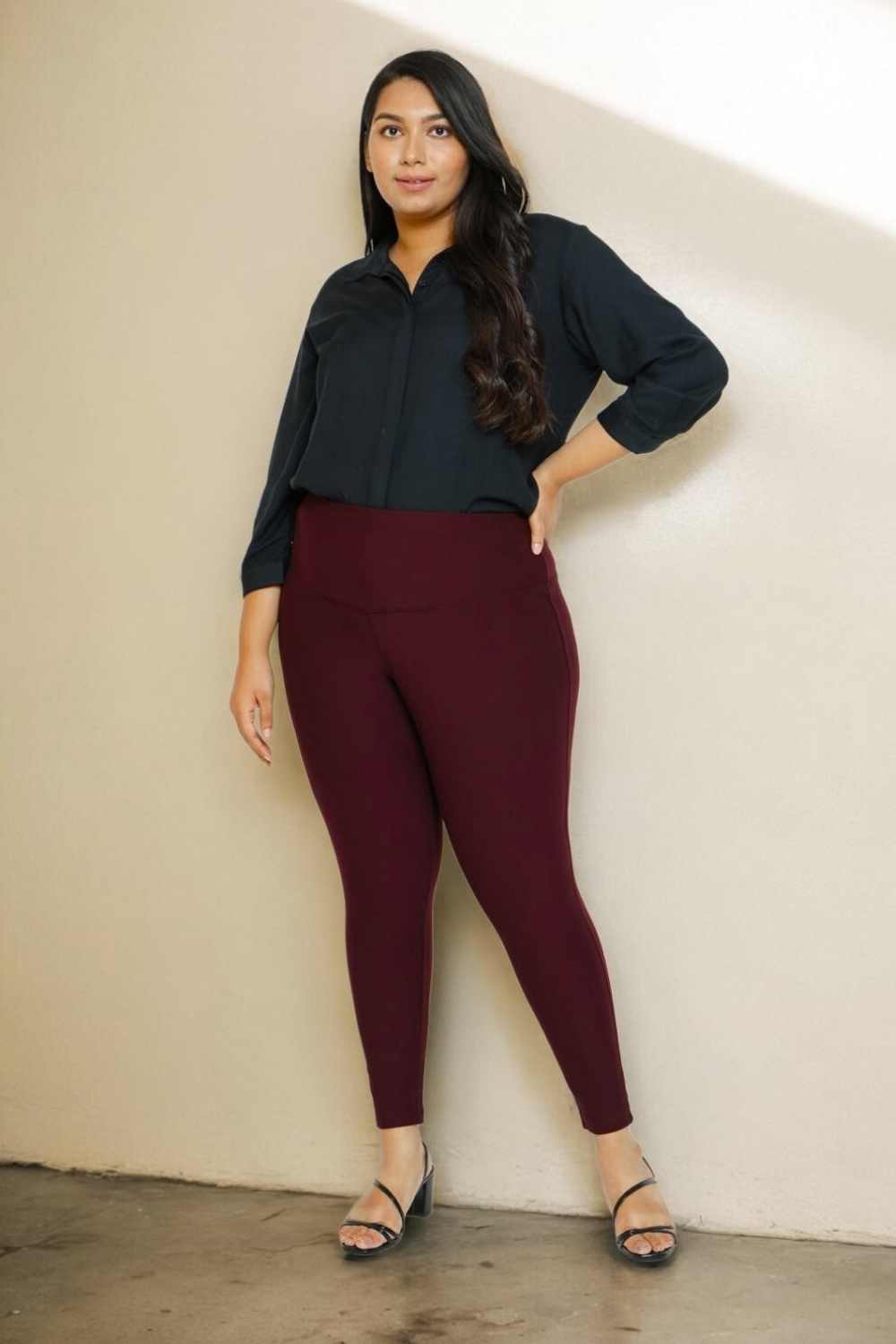 Wine Red Tummy Tucker Jeggings