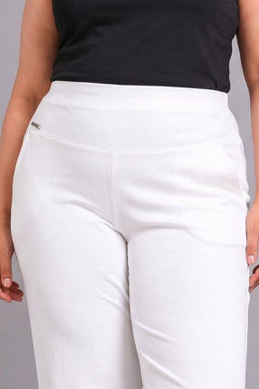 White Tummy Shaping Wide Straight Pants