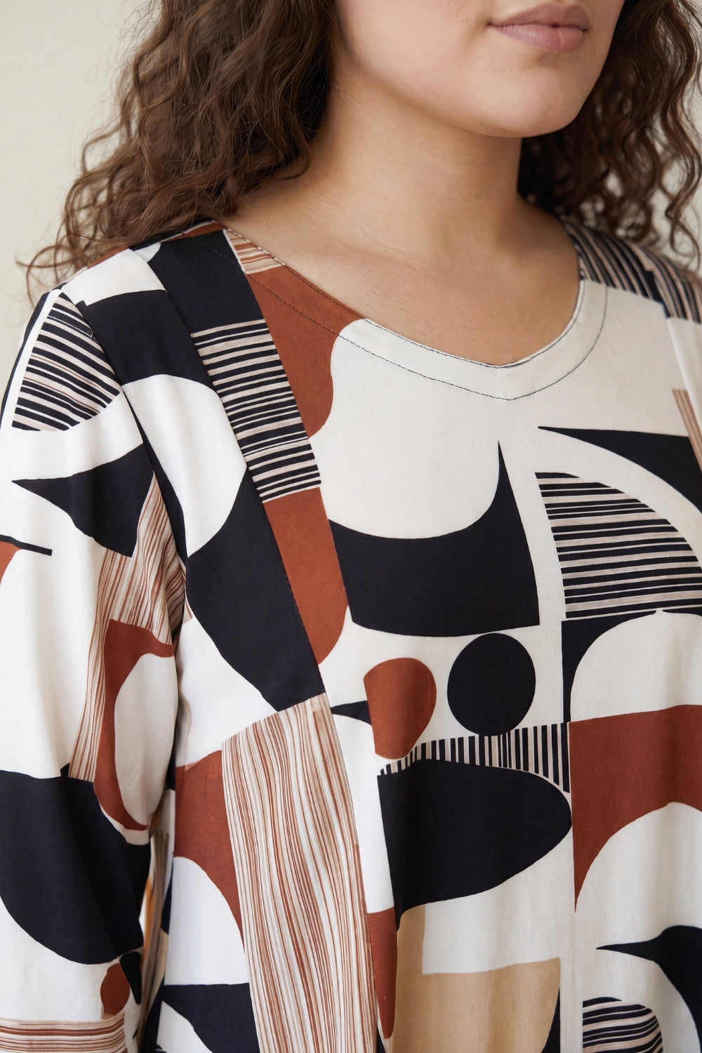 Abstract Geometric Print A-Line Midi Dress for Women