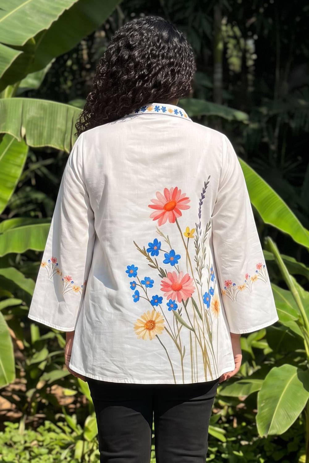 Plus Size White Floral Printed Cotton Top