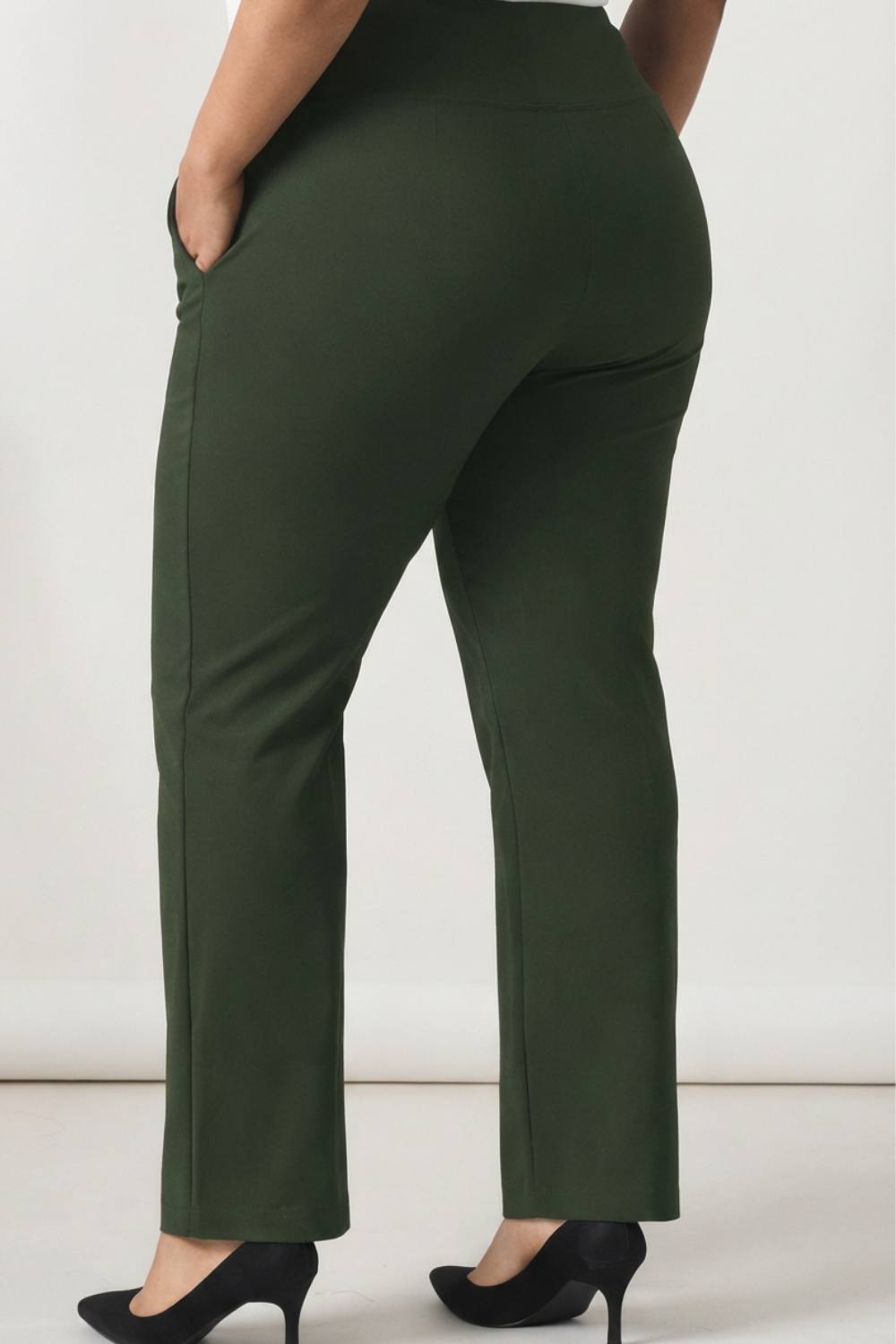 Plus Size Olive Tummy Shaper Straight Fit Pants