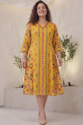 Floral Folk Plus Size Midi Dress