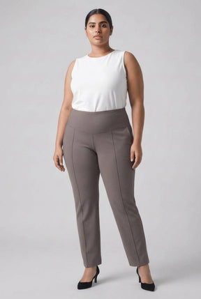 Plus Size Taupe Tummy Shaper Straight Fit Pants