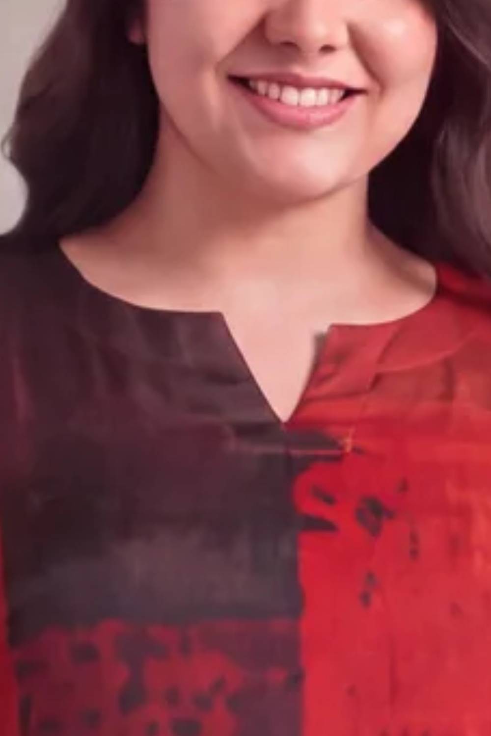 Plus Size Red and Deep Black Abstract Textured Print Satin Georgette Kurta
