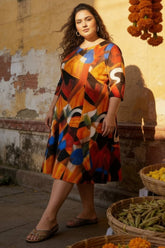 Plus Size Brushstroke Print A line Dress