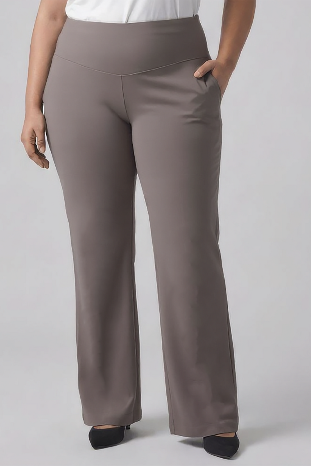 Plus Size Brownish Grey Tummy Shaper Flare Pants