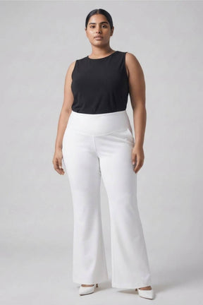 Plus Size White Tummy Shaper Flare Pants