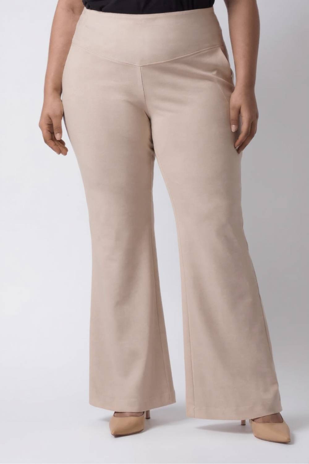 Plus Size Cream Tummy Shaper Flare Pants