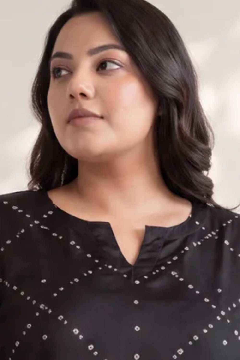 Plus Size Black Bandhej Print Satin Georgette Kurta