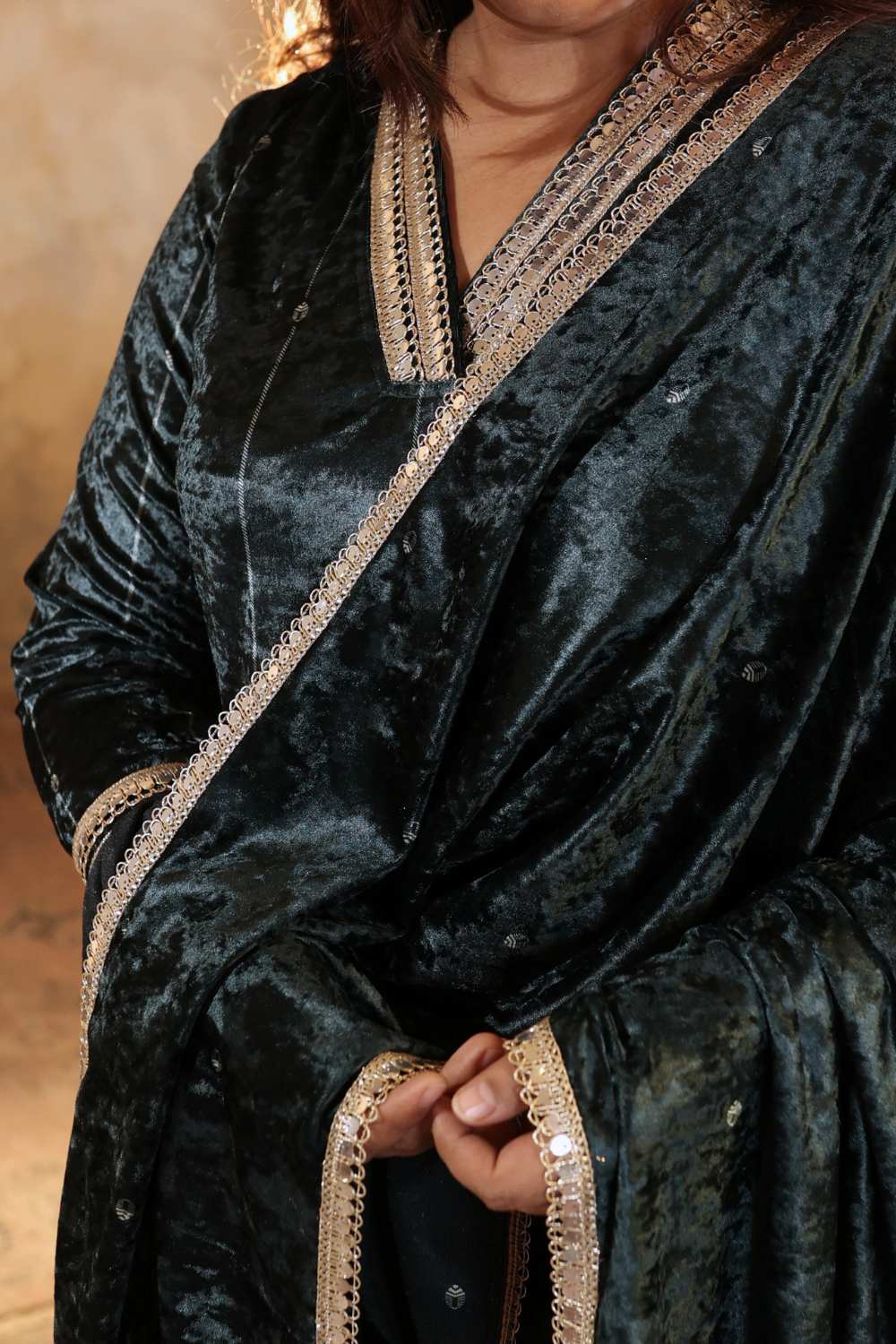 Plus Size Emerald Velvet V Neck Suit Set